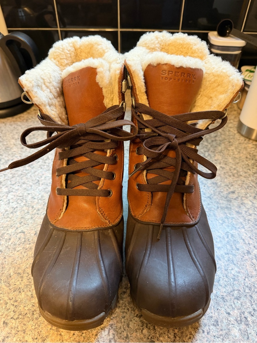 Sperry Brown and Dark Brown Shearling Duck Boots